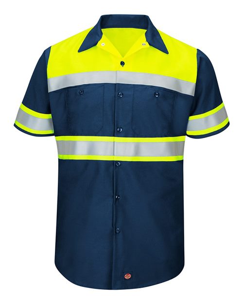 Red Kap SY80T — Men's Tall Hi-Visibility Colorblock Ripstop Short Sleeve Work Shirt — main view