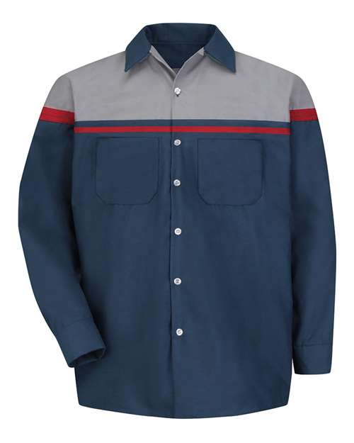 Red Kap SP14AC — Men's Performance Tech Long Sleeve Shirt — Navy/ Red/ Light Grey