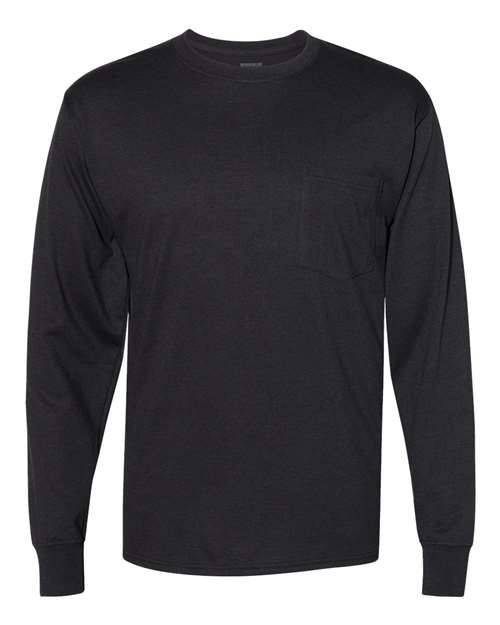 Hanes W120 — Unisex Workwear Long Sleeve Pocket T-Shirt — Black