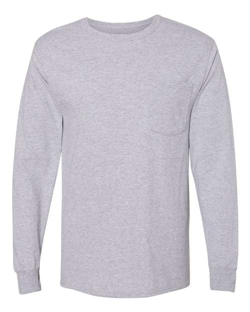 Hanes W120 — Unisex Workwear Long Sleeve Pocket T-Shirt — Light Steel