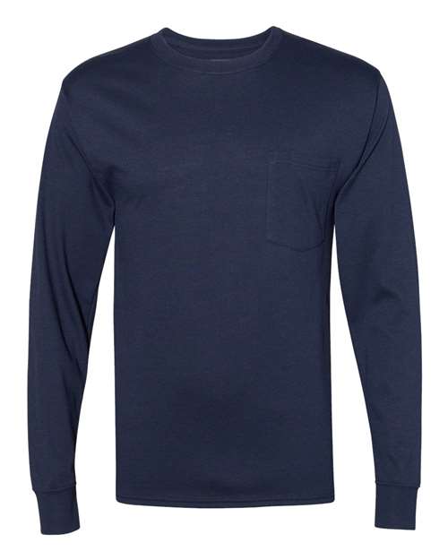 Hanes W120 — Unisex Workwear Long Sleeve Pocket T-Shirt — Navy