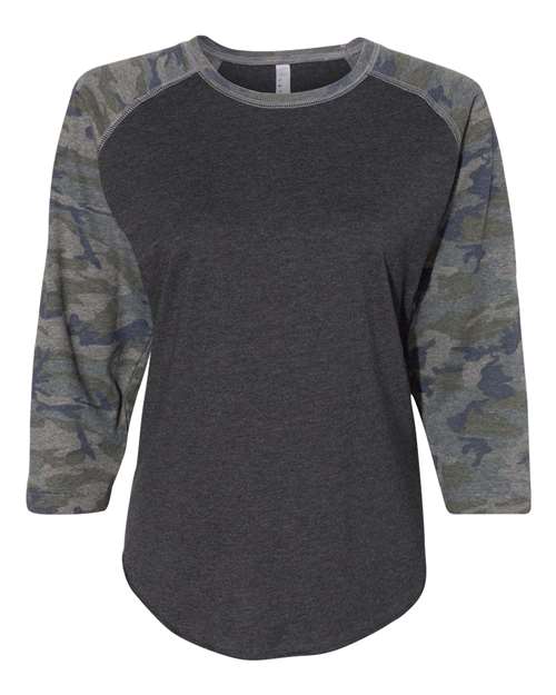 LAT 3530 — Women's Baseball Fine Jersey Three-Quarter Sleeve Tee — Vintage Smoke/ Vintage Camo