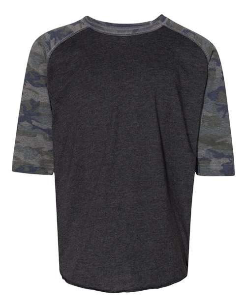 LAT 6130 — Youth Baseball Fine Jersey Three-Quarter Sleeve Tee — Vintage Smoke/ Vintage Camo