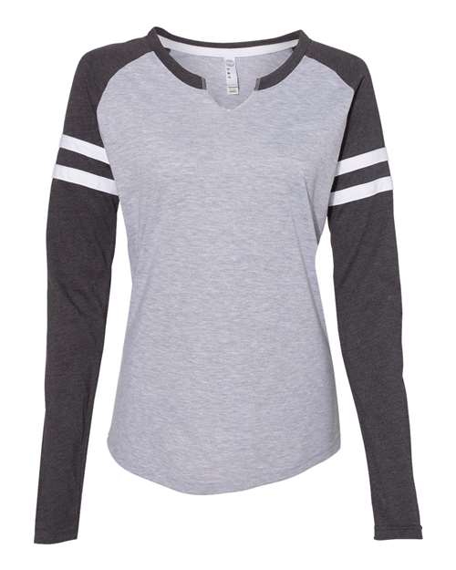LAT 3534 — Women's Fine Jersey Mash Up Long Sleeve T-Shirt — Vintage Heather/ Vintage Navy