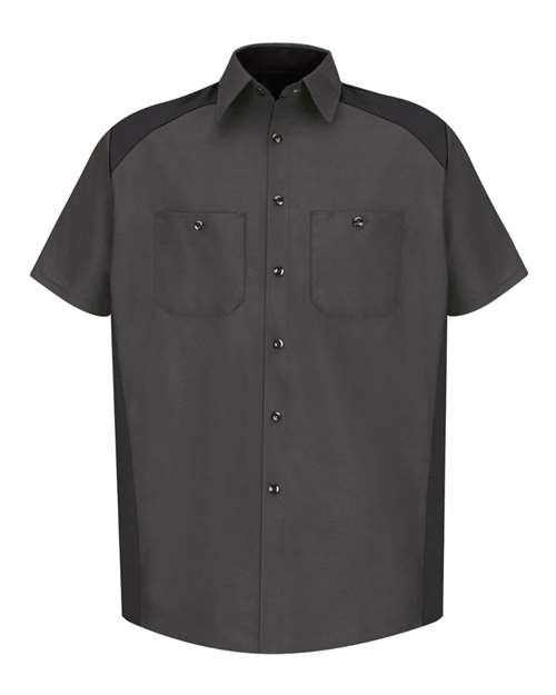 Red Kap SP28T — Men's Tall Short Sleeve Motorsports Shirt — Charcoal/ Black