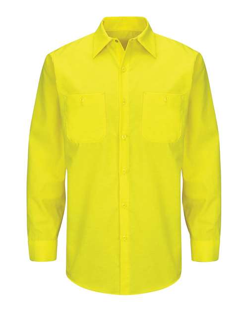 Red Kap SY14 — Men's Enhanced & Hi-Visibility Long Sleeve Work Shirt — Fluorescent Yellow