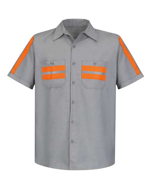 Red Kap SP24ET — Men's Tall Enhanced Visibility Industrial Work Shirt — Light Grey/ Orange Trim