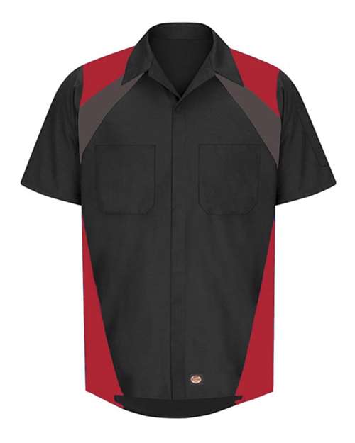 Red Kap SY28 — Men's Tri-Color Short Sleeve Shop Shirt — Black/ Charcoal/ Red