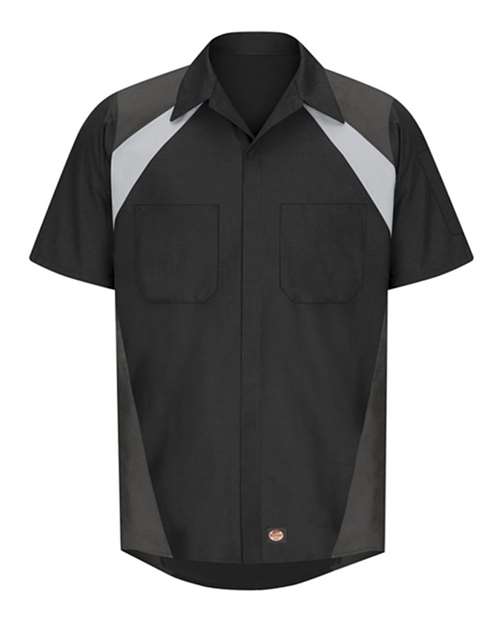 Red Kap SY28 — Men's Tri-Color Short Sleeve Shop Shirt — Black/ Light Grey/ Charcoal