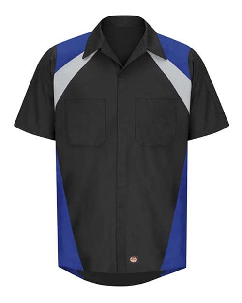 Red Kap SY28 — Men's Tri-Color Short Sleeve Shop Shirt — Black/ Light Grey/ Royal