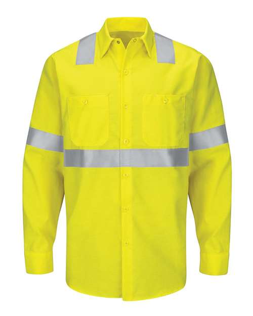Red Kap SY14 — Men's Enhanced & Hi-Visibility Long Sleeve Work Shirt — HV-Fluorescent Yellow/ Green