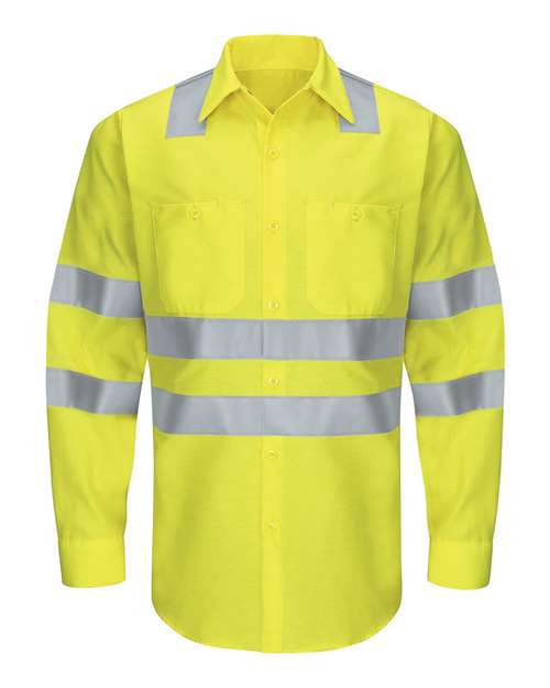 Red Kap SY14 — Men's Enhanced & Hi-Visibility Long Sleeve Work Shirt — AB-Fluorescent Yellow/ Green