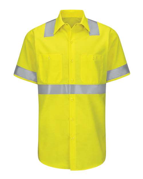 Red Kap SY24 — Men's Enhanced & Hi-Visibility Work Shirt — HV-Fluorescent Yellow/ Green