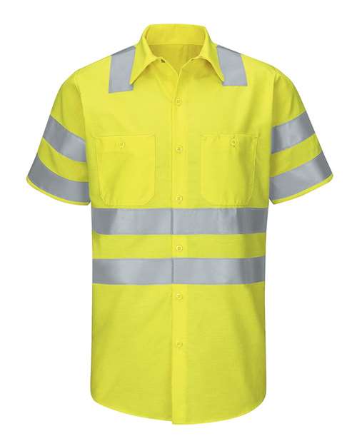 Red Kap SY24T — Men's Tall Enhanced & Hi-Visibility Work Shirt — AB-Fluorescent Yellow/ Green