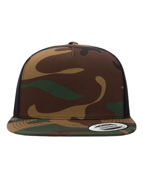 YP Classics 6006 — Classic Five-Panel Trucker Cap — Green Camo/ Black