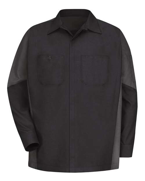 Red Kap SY10T — Men's Tall Long Sleeve Automotive Crew Shirt — Black/ Charcoal