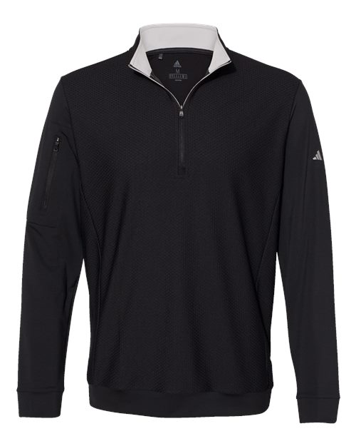 Adidas A295 — Men's Textured Quarter-Zip Pullover — Black