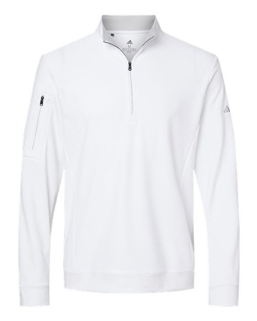 Adidas A295 — Men's Textured Quarter-Zip Pullover — White