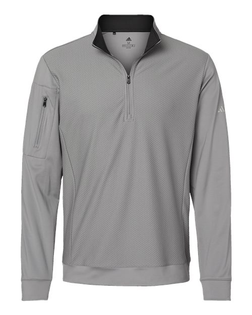 Adidas A295 — Men's Textured Quarter-Zip Pullover — Grey Three