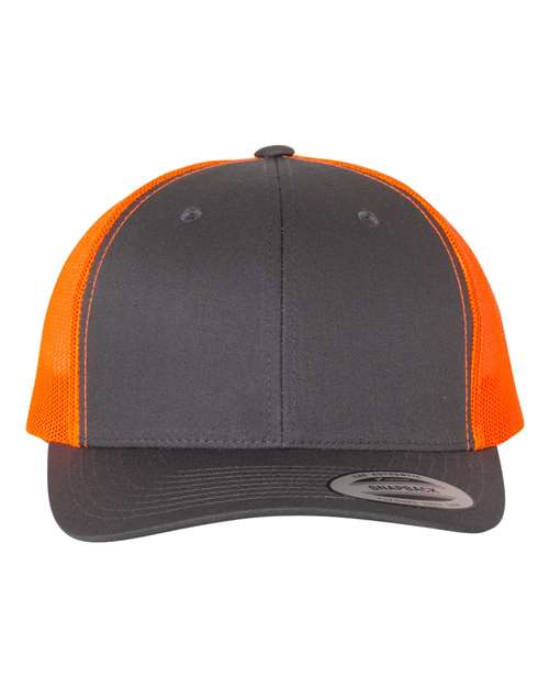 YP Classics 6606 — Retro Trucker Cap — Charcoal/ Neon Orange