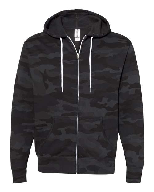 Independent Trading Co. AFX90UNZ — Unisex Lightweight Full-Zip Hooded Sweatshirt — Black Camo