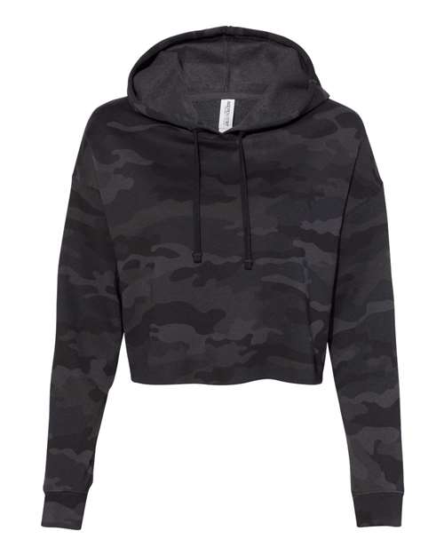 Independent Trading Co. AFX64CRP — Women’s Lightweight Crop Hooded Sweatshirt — Black Camo
