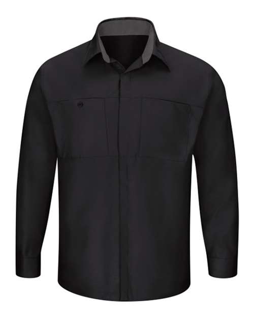 Red Kap SY32 — Men's Performance Plus Long Sleeve Shirt with OilBlok Technology — Black/ Charcoal