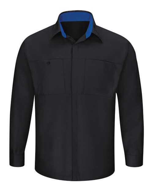 Red Kap SY32 — Men's Performance Plus Long Sleeve Shirt with OilBlok Technology — Black/ Royal Blue