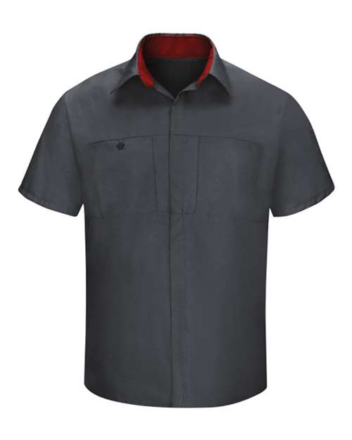 Red Kap SY42T — Men's Tall Performance Plus Short Sleeve Shirt with Oilblok Technology — Charcoal/ Fireball Red