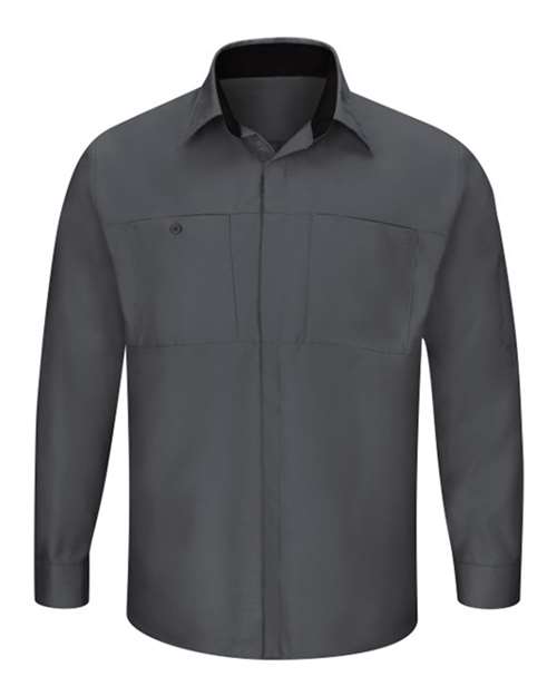 Red Kap SY32T — Men's Tall Performance Plus Long Sleeve Shirt with OilBlok Technology — Charcoal/ Black