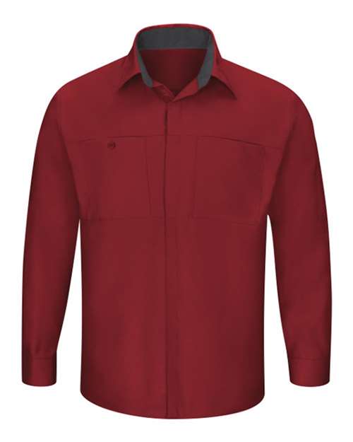 Red Kap SY32T — Men's Tall Performance Plus Long Sleeve Shirt with OilBlok Technology — Fireball Red/ Charcoal