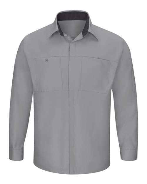 Red Kap SY32T — Men's Tall Performance Plus Long Sleeve Shirt with OilBlok Technology — Light Grey/ Charcoal
