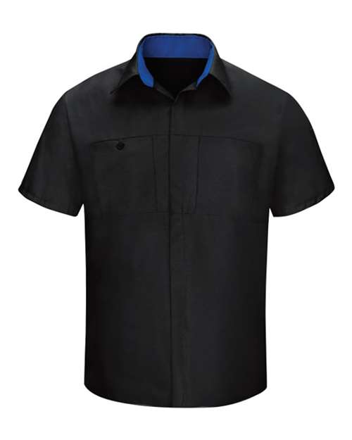 Red Kap SY42 — Men's Performance Plus Short Sleeve Shirt With Oilblok Technology — Black/ Royal Blue