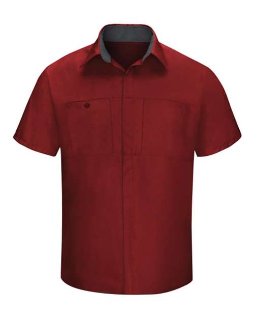 Red Kap SY42 — Men's Performance Plus Short Sleeve Shirt With Oilblok Technology — Fireball Red/ Charcoal