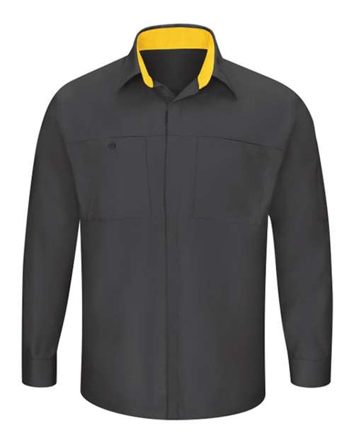 Red Kap SY32 — Men's Performance Plus Long Sleeve Shirt with OilBlok Technology — Charcoal/ Yellow