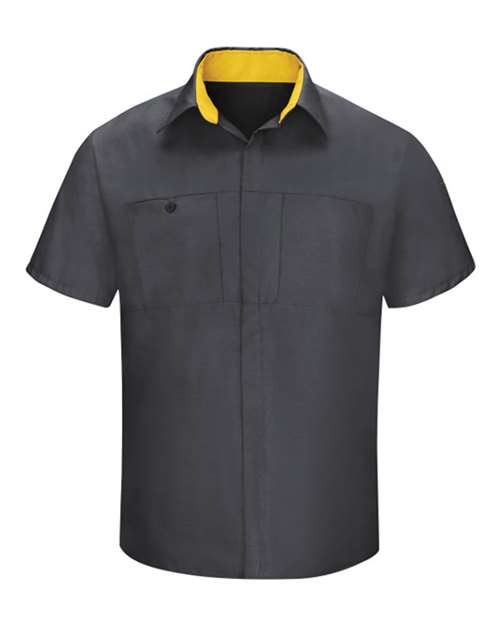 Red Kap SY42T — Men's Tall Performance Plus Short Sleeve Shirt with Oilblok Technology — Charcoal/ Yellow