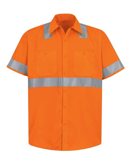 Red Kap SS24HVT — Men's Tall High Visibility Safety Short Sleeve Work Shirt — O2-Fluorescent Orange