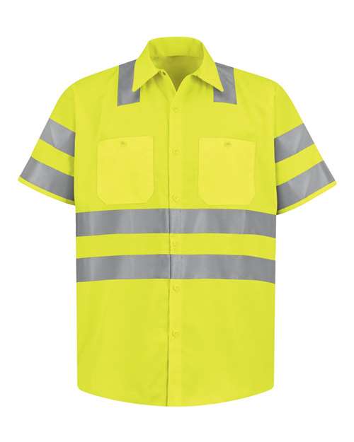 Red Kap SS24HV — Men's High Visibility Safety Short Sleeve Work Shirt — AB-Fluorescent Yellow/ Green