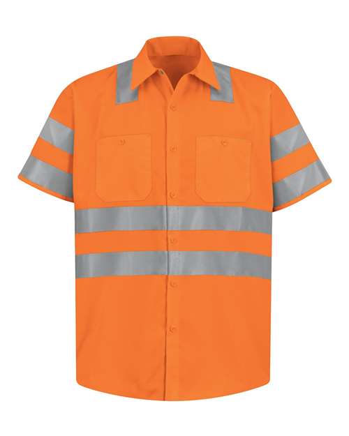 Red Kap SS24HV — Men's High Visibility Safety Short Sleeve Work Shirt — OF-Fluorescent Orange