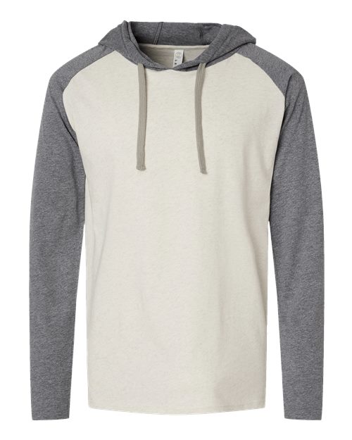 LAT 6917 — Unisex Fine Jersey Hooded Long Sleeve Raglan T-Shirt — Natural Heather/ Granite Heather/ Titanium