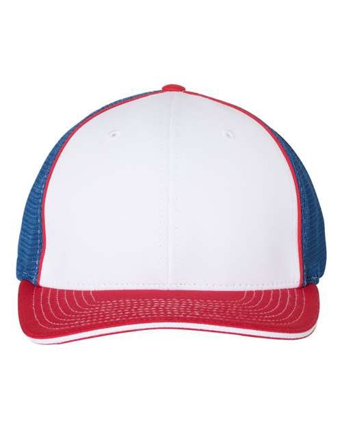 Richardson 172 — Pulse Sportmesh R-Flex Cap — White/ Royal/ Red Tri