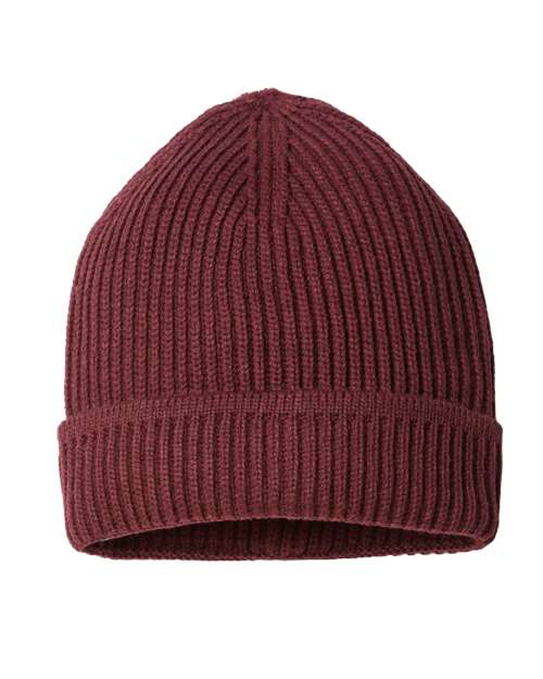 Atlantis Headwear MAPLE — Sustainable Finish Edge Cuffed Beanie — Burgundy Melange
