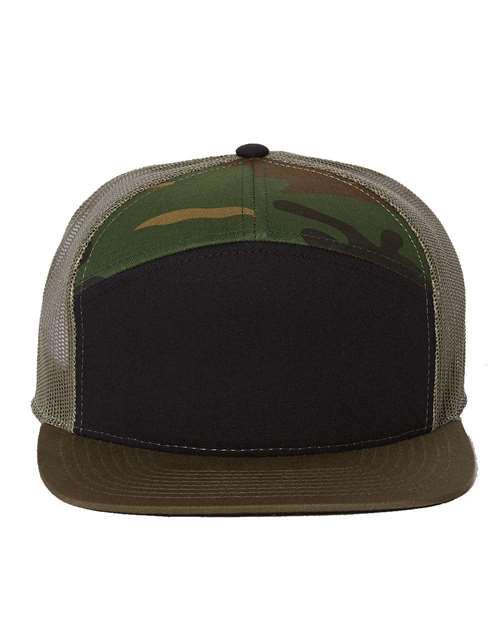 Richardson 168 — Seven-Panel Trucker Cap — Black/ Camo/ Loden