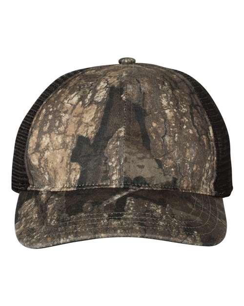 Richardson 111P — Garment Washed Printed Trucker Cap — Realtree Timber/ Black