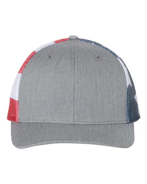 Richardson 112PM — Printed Mesh Trucker Cap — Heather Grey/ Stars & Stripes