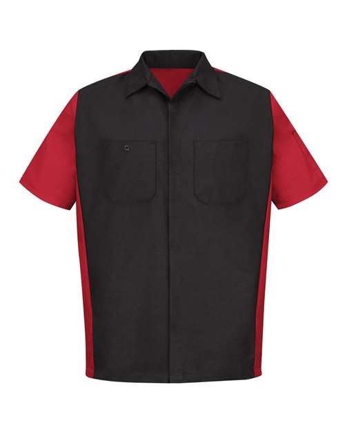 Red Kap SY20T — Men's Tall Short Sleeve Automotive Crew Shirt — Black/ Red (LONG SIZES)