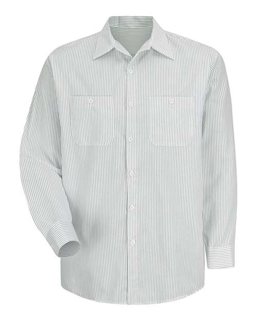 Red Kap SP10T — Men's Tall Premium Long Sleeve Work Shirt — GW-White/ Green Stripe