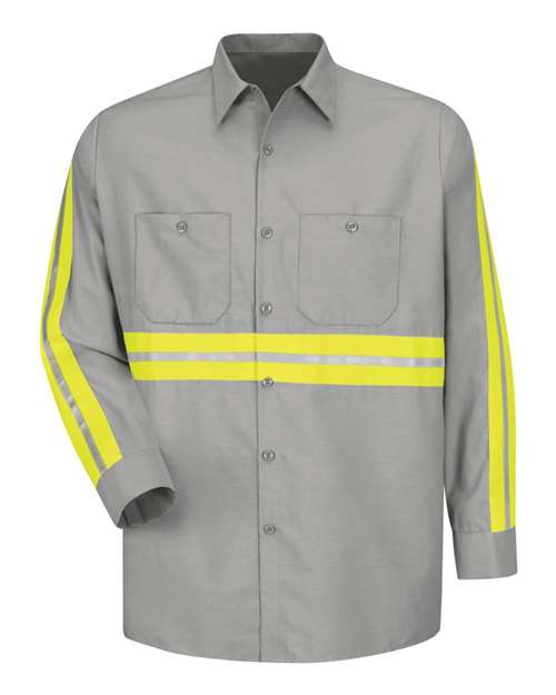 Red Kap SP14ET — Men's Tall Industrial Enhanced-Visibility Long Sleeve Work Shirt — Light Grey/ Yellow Trim