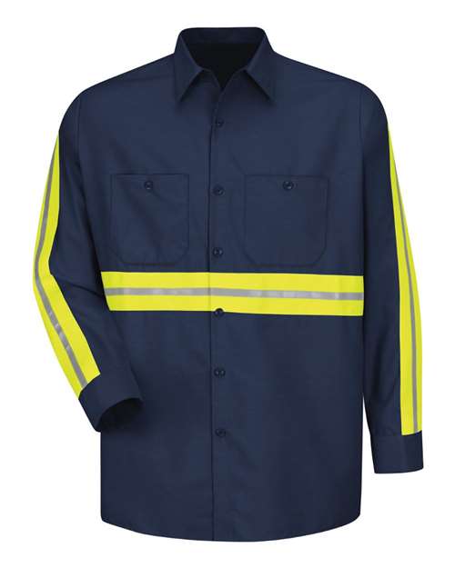 Red Kap SP14ET — Men's Tall Industrial Enhanced-Visibility Long Sleeve Work Shirt — Navy/ Yellow Trim