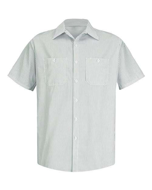 Red Kap SP20T — Men's Tall Premium Short Sleeve Work Shirt — GW-White/ Green Stripe